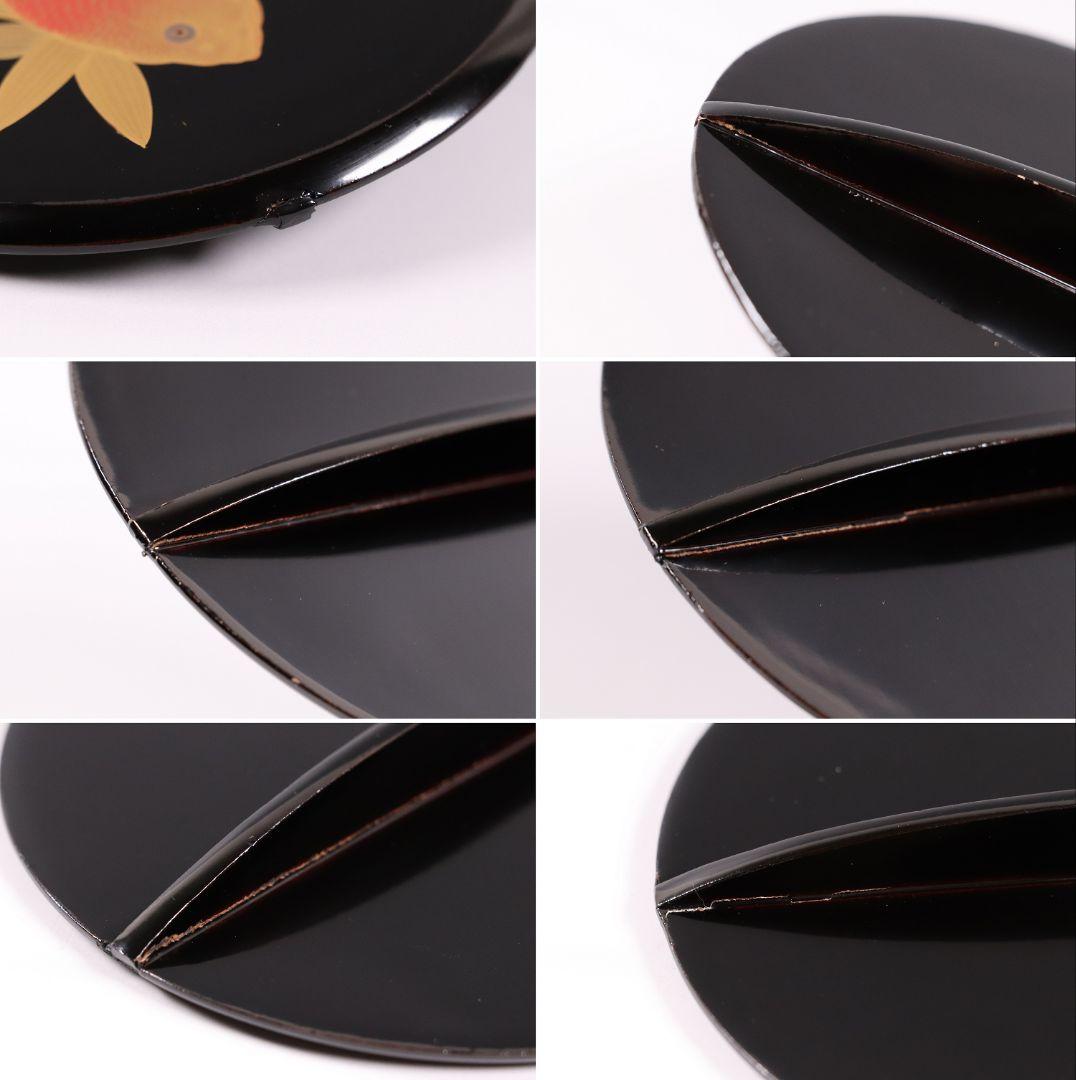 MA27 木製漆器 鍋形菓子椀 十客 鯛蒔絵 金蒔絵 色蒔絵 黒塗 木箱 魚