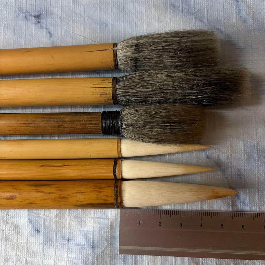 古筆　中国　アンティーク　羊毛　上海工藝　毛筆 6本セット 竹製 書道