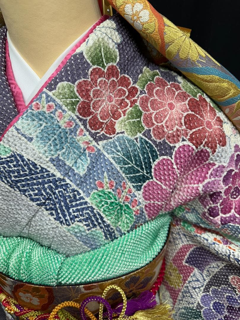 藤娘きぬたや 総絞り 薄紫系 熨斗柄 小紋バック振袖 フルセット 落款あり