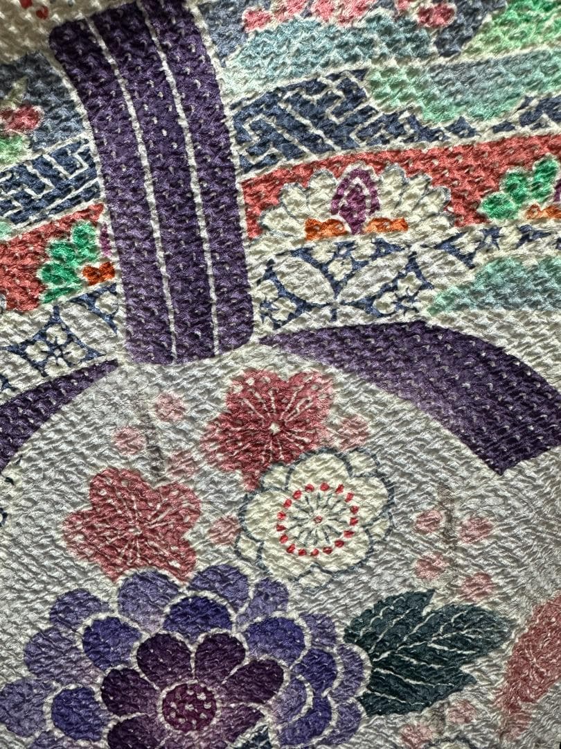 藤娘きぬたや 総絞り 薄紫系 熨斗柄 小紋バック振袖 フルセット 落款あり