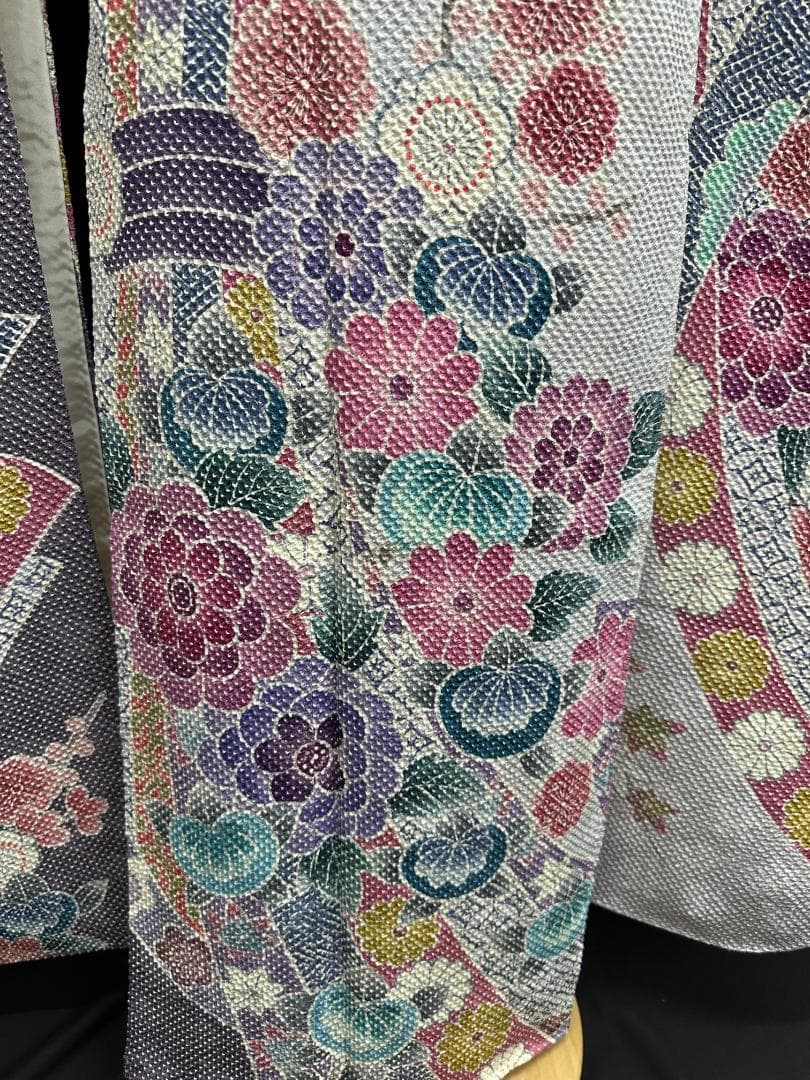 藤娘きぬたや 総絞り 薄紫系 熨斗柄 小紋バック振袖 フルセット 落款あり