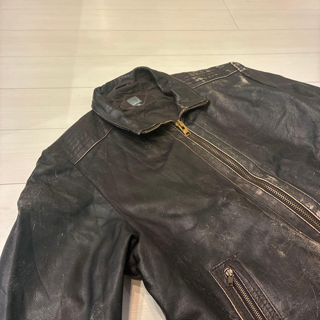 ヴィンテージ レザージャケット ブラック 本革 バイカー タロンジップ ステッチ