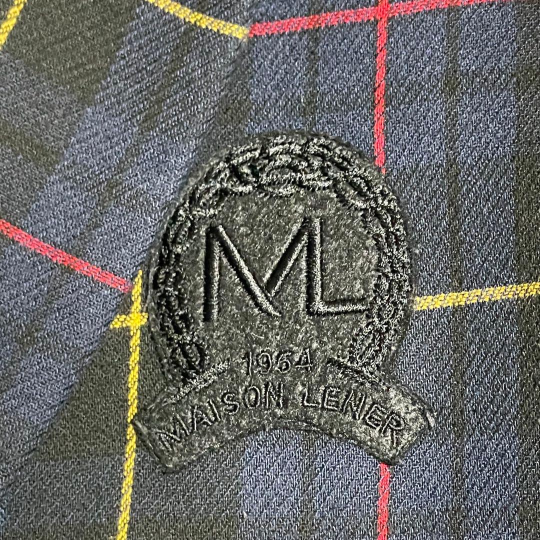 【メゾンレネール】美品チェック ダブル チェスター ロング エンブレム ネイビー