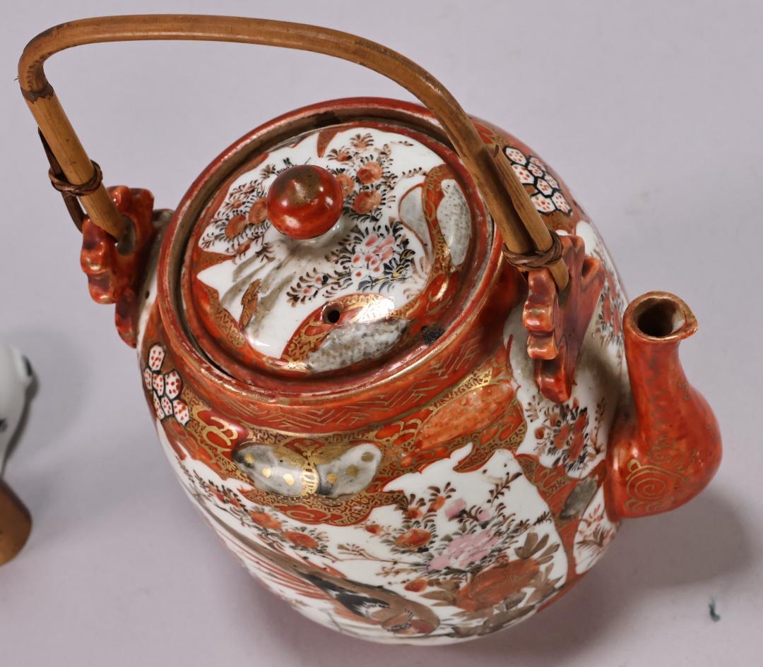 明治期　九谷造　赤絵　花鳥唐子図　注水　急須　重さ347ｇ　茶道具　煎茶道具