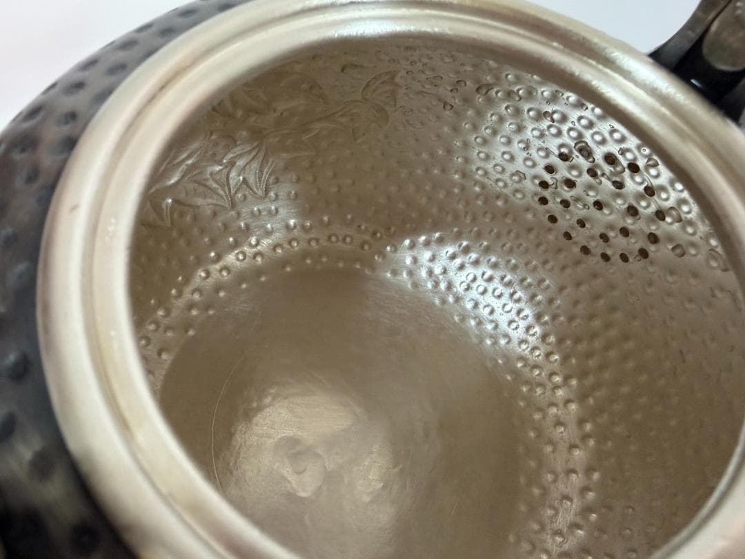 極上純銀製 牡丹文様 高工芸 湯沸 銀瓶 煎茶道具 重量1497g