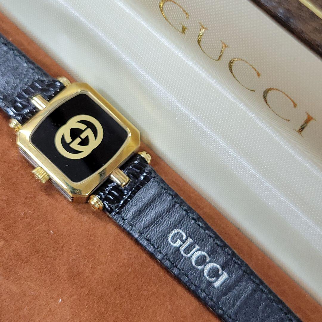 純正ケース付き GUCCI グッチ レディース腕時計 スクエアフェイス 革ベルト