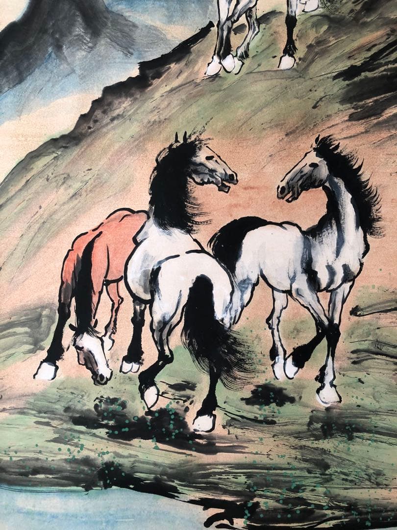 徐悲鴻 馬 掛け軸 四尺 中国絵画 書画 手描き 水墨 動物画 馬図 インテリア