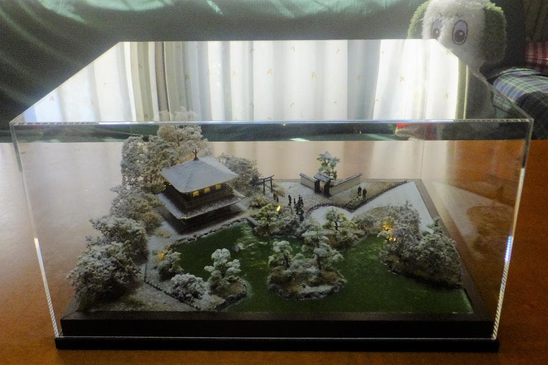 1/150・雪の銀閣寺・ジオラマ・完成品・ＬＥＤライトアップ・アクリルケース付