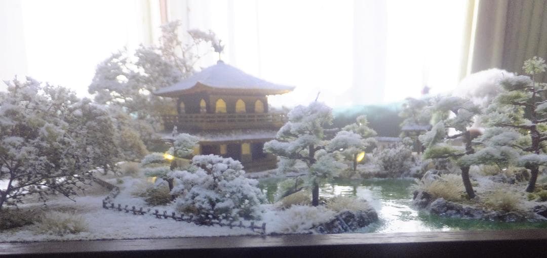 1/150・雪の銀閣寺・ジオラマ・完成品・ＬＥＤライトアップ・アクリルケース付