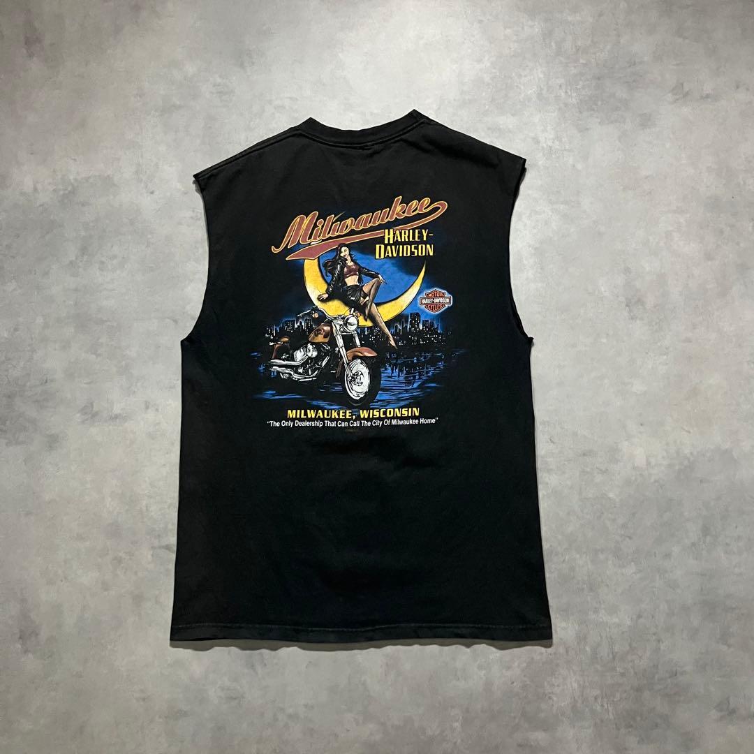 00s ハーレーダビッドソン ガール エロ ノースリーブ Tシャツ tee 古着