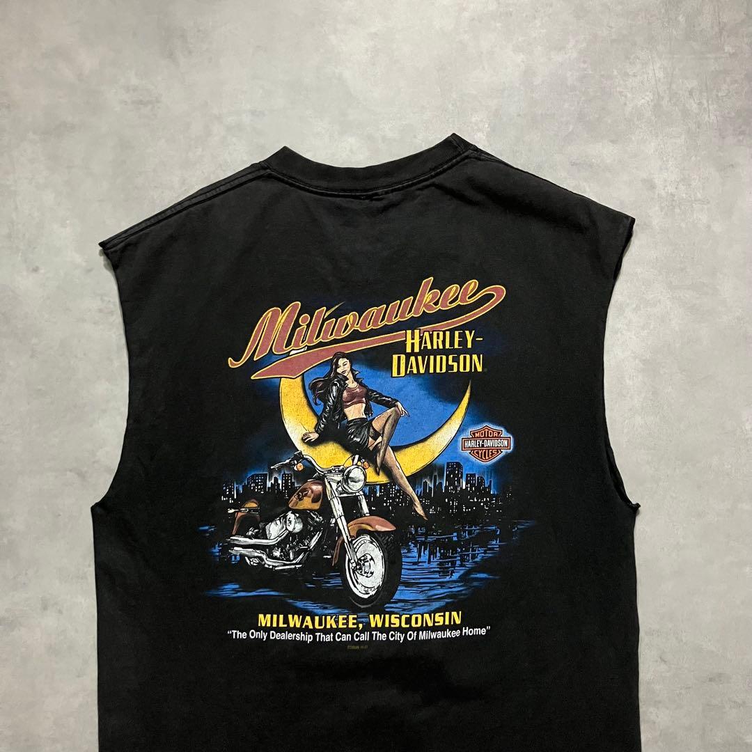00s ハーレーダビッドソン ガール エロ ノースリーブ Tシャツ tee 古着