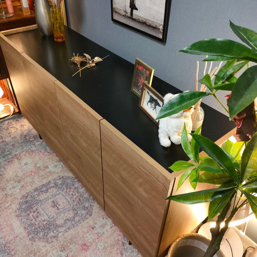 LOWYA ロウヤ リビングボード サイドボード ブラック天板 スチール脚