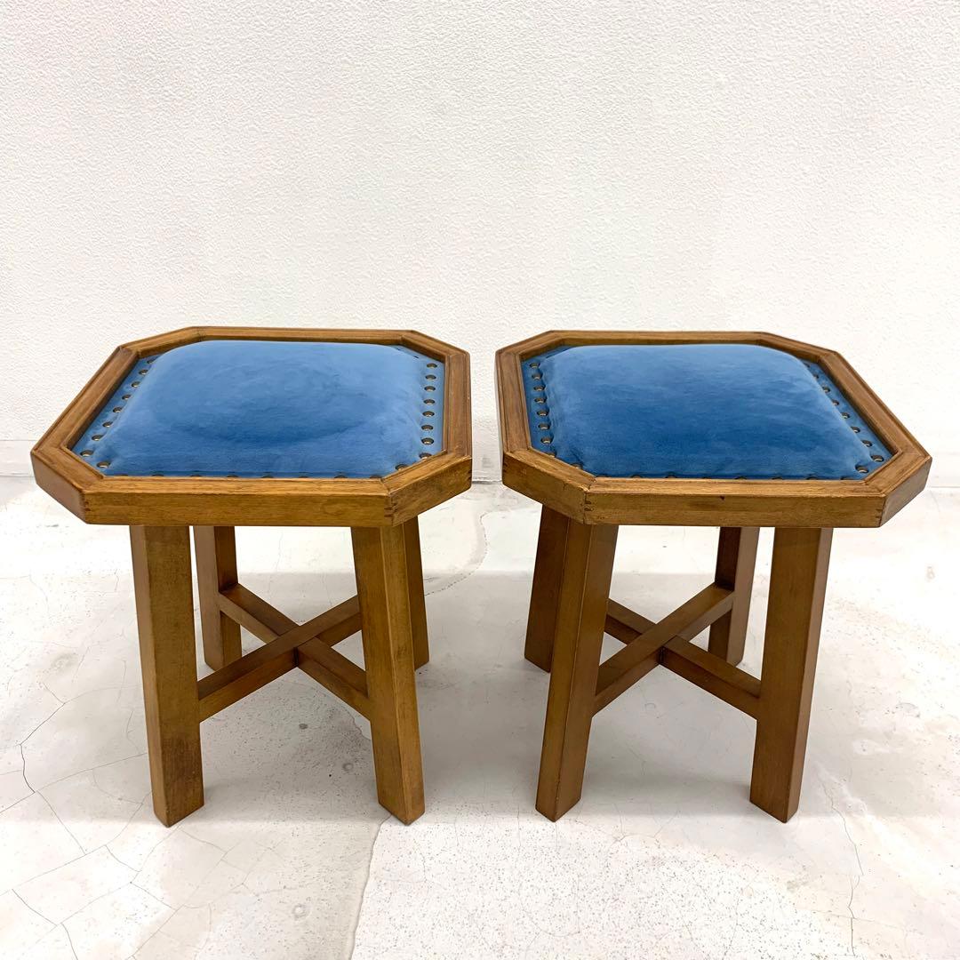 ベロアシートの八角形スツール2脚セット