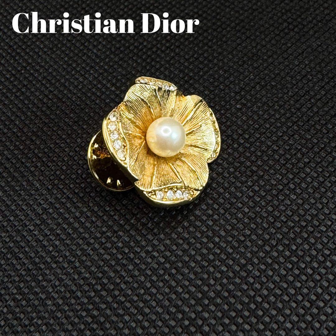 Christian Dior ブローチ フラワーモチーフ パール ラインストーン