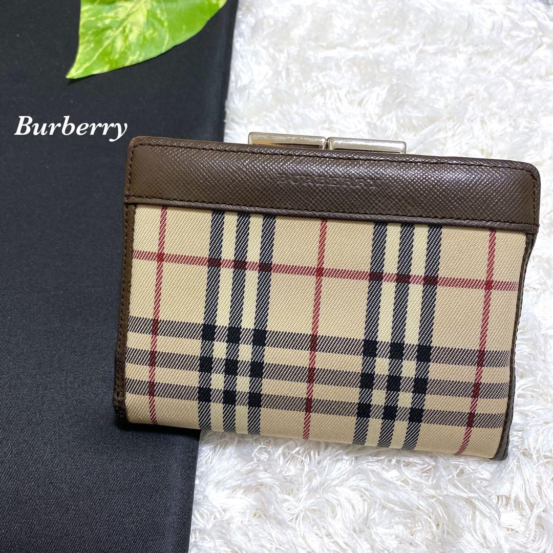 Burberry がま口　二つ折り財布　お洒落　美品　ノバチェック