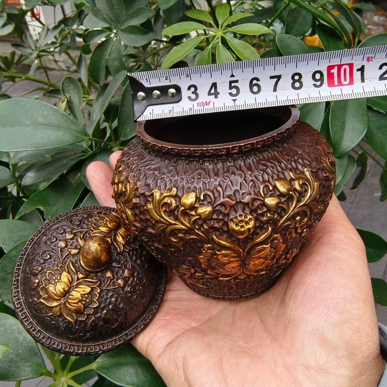 銅 細工 のレリーフお花お 茶の缶 装飾品 現代工芸品美術品 置物