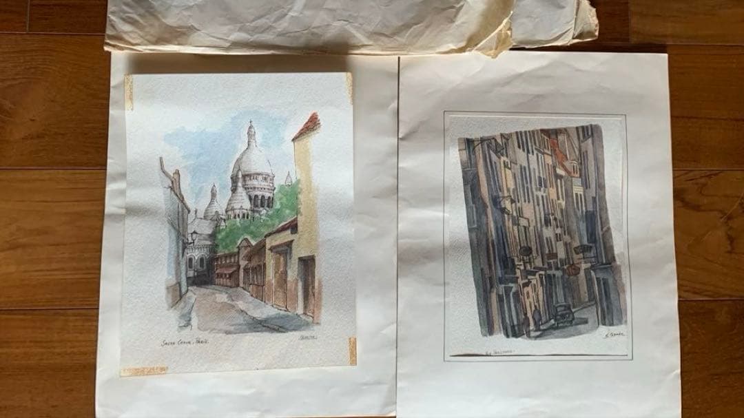 M. Blanche Rue Parisienne 水彩画 ２枚