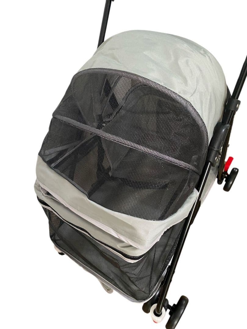 ペットカート グレー キャスター付き 犬用ベビーカー 組み立て簡単 軽量 通気性