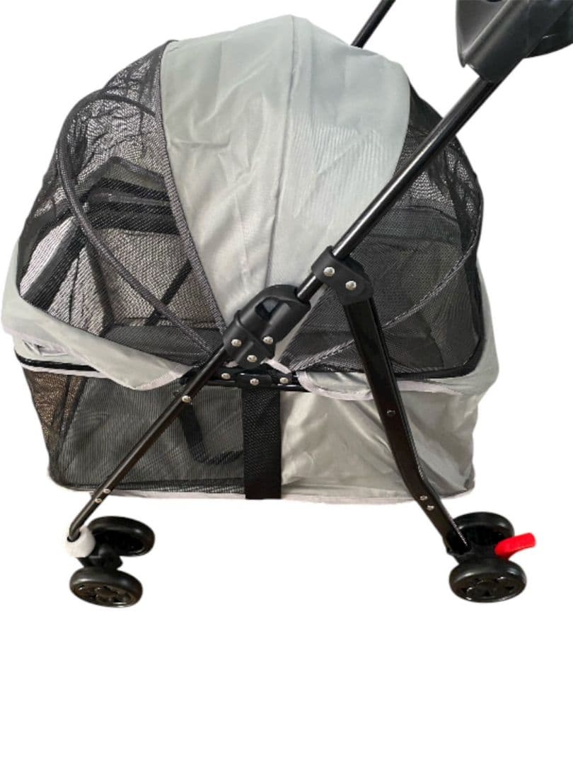 ペットカート グレー キャスター付き 犬用ベビーカー 組み立て簡単 軽量 通気性