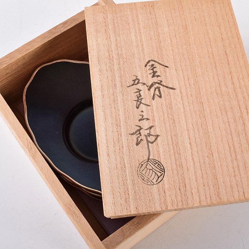 茶道具　静和堂　金谷五良三郎作　銅小判銀覆輪　茶托　五客　共布共箱　FR8042