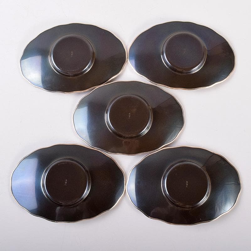 茶道具　静和堂　金谷五良三郎作　銅小判銀覆輪　茶托　五客　共布共箱　FR8042