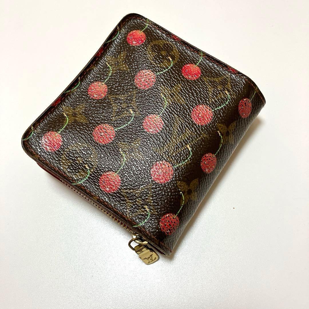 ルイヴィトン モノグラム コンパクトジップ 村上隆 チェリー 折り財布