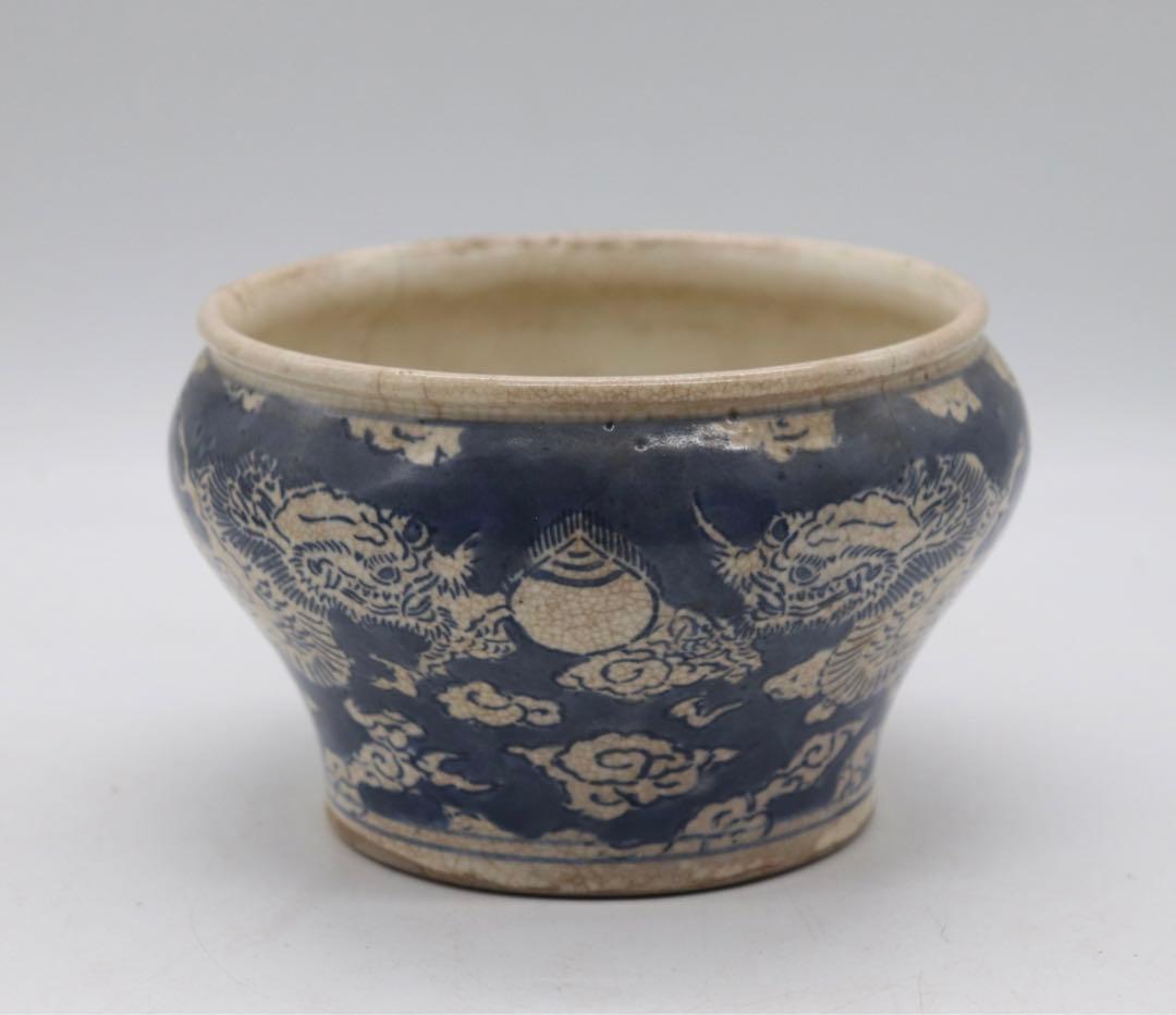 中国　染付　龍紋唾壺　送料込み0621