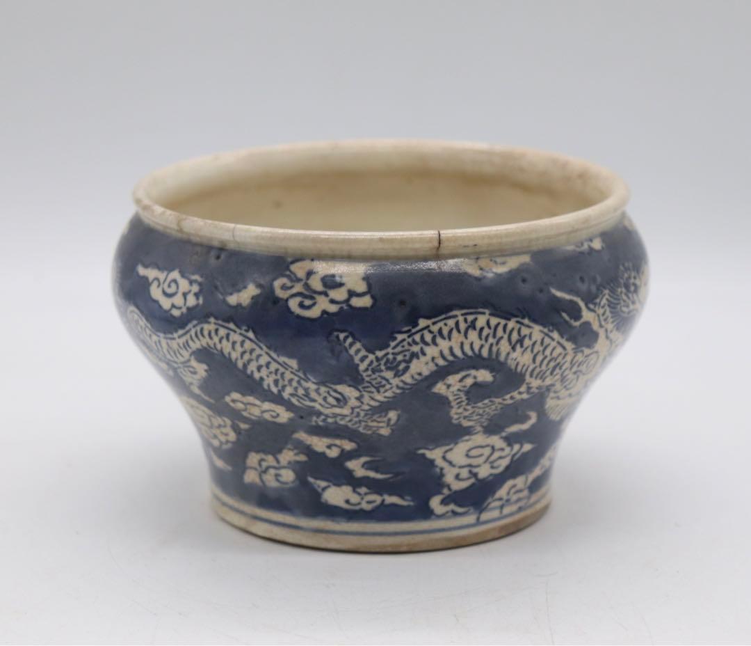 中国　染付　龍紋唾壺　送料込み0621