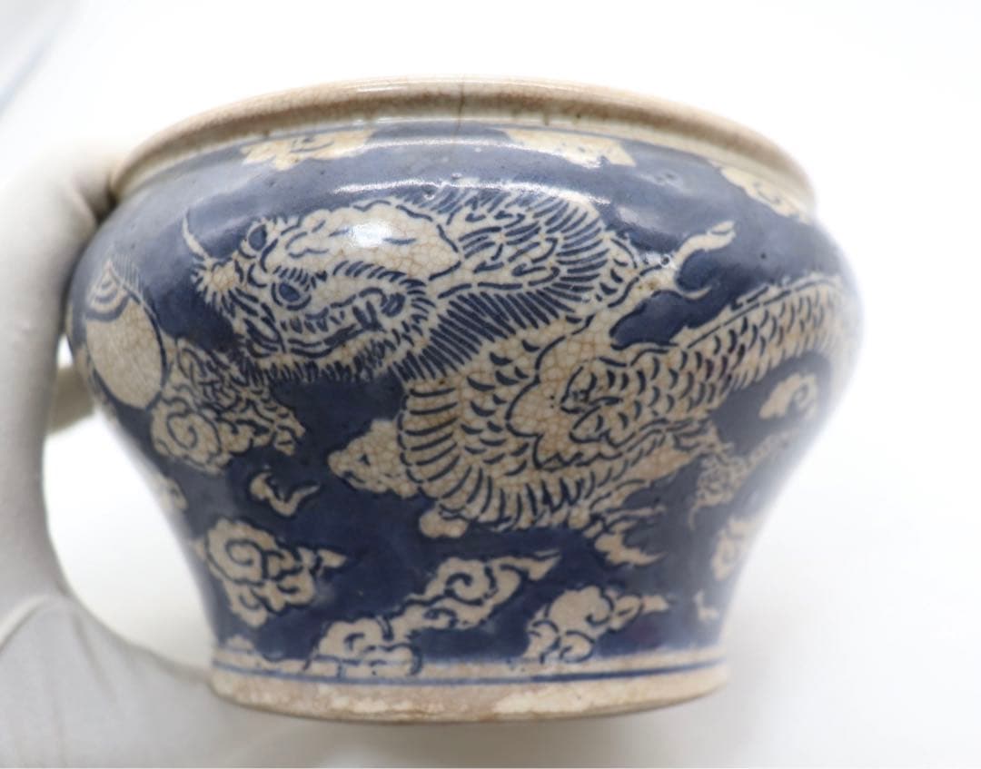 中国　染付　龍紋唾壺　送料込み0621