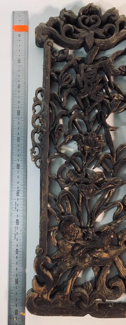 清代後期 木彫透かし飾板「春寿図」 鳥花文様清代後期〜民国初期頃の吉祥建具装飾