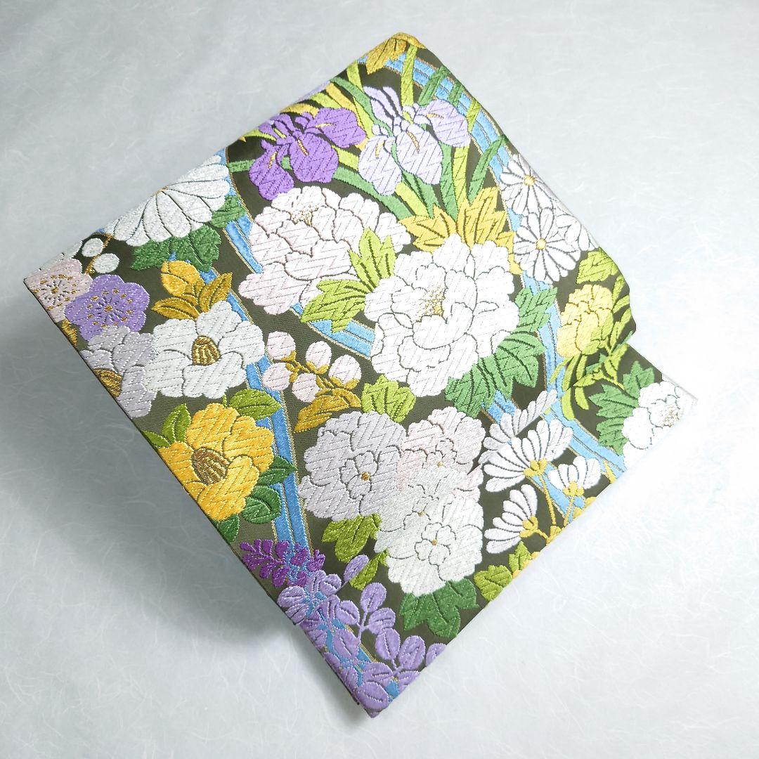 正絹 袋帯 六通柄 河合美術織物 四季の花 極上 逸品 未使用品