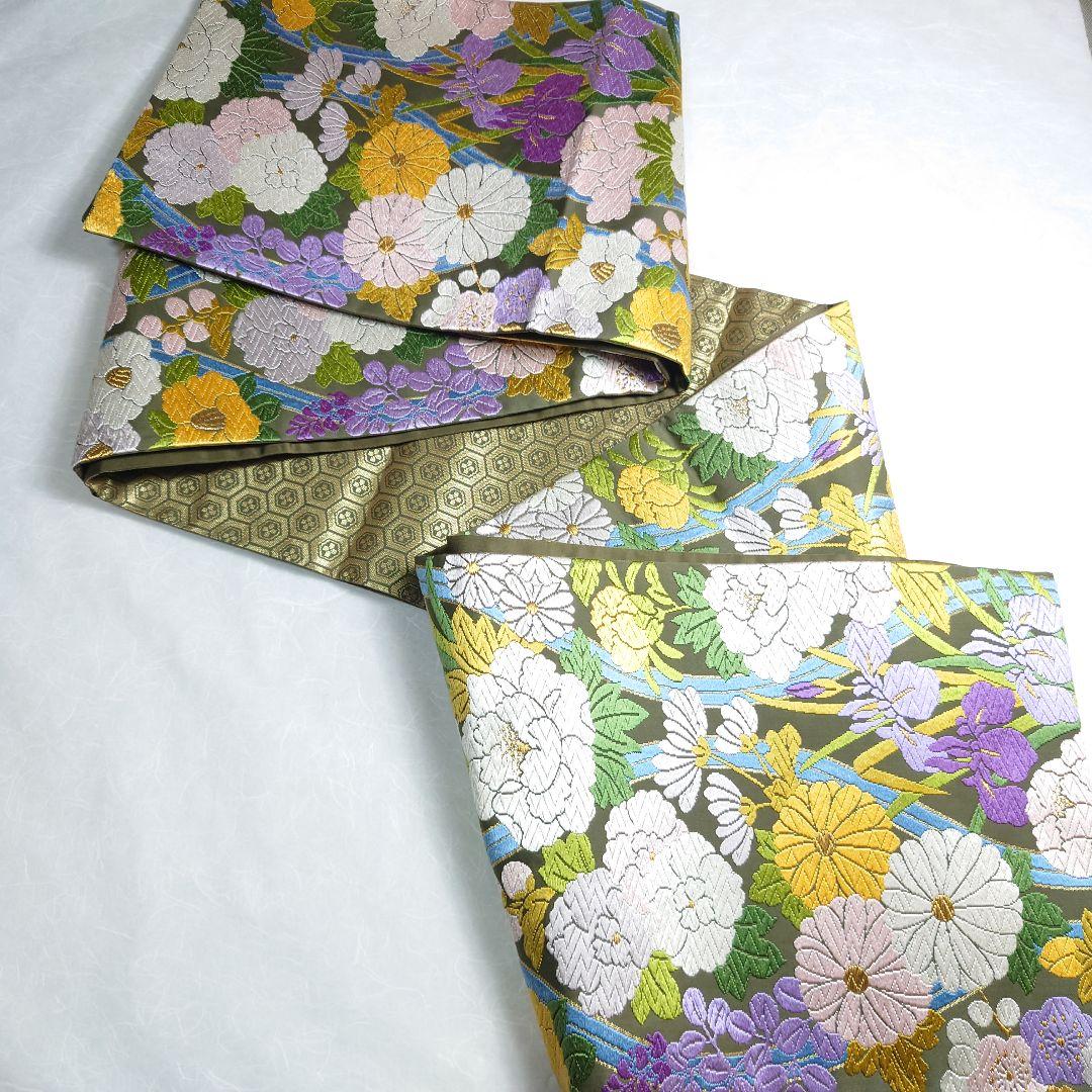 正絹 袋帯 六通柄 河合美術織物 四季の花 極上 逸品 未使用品