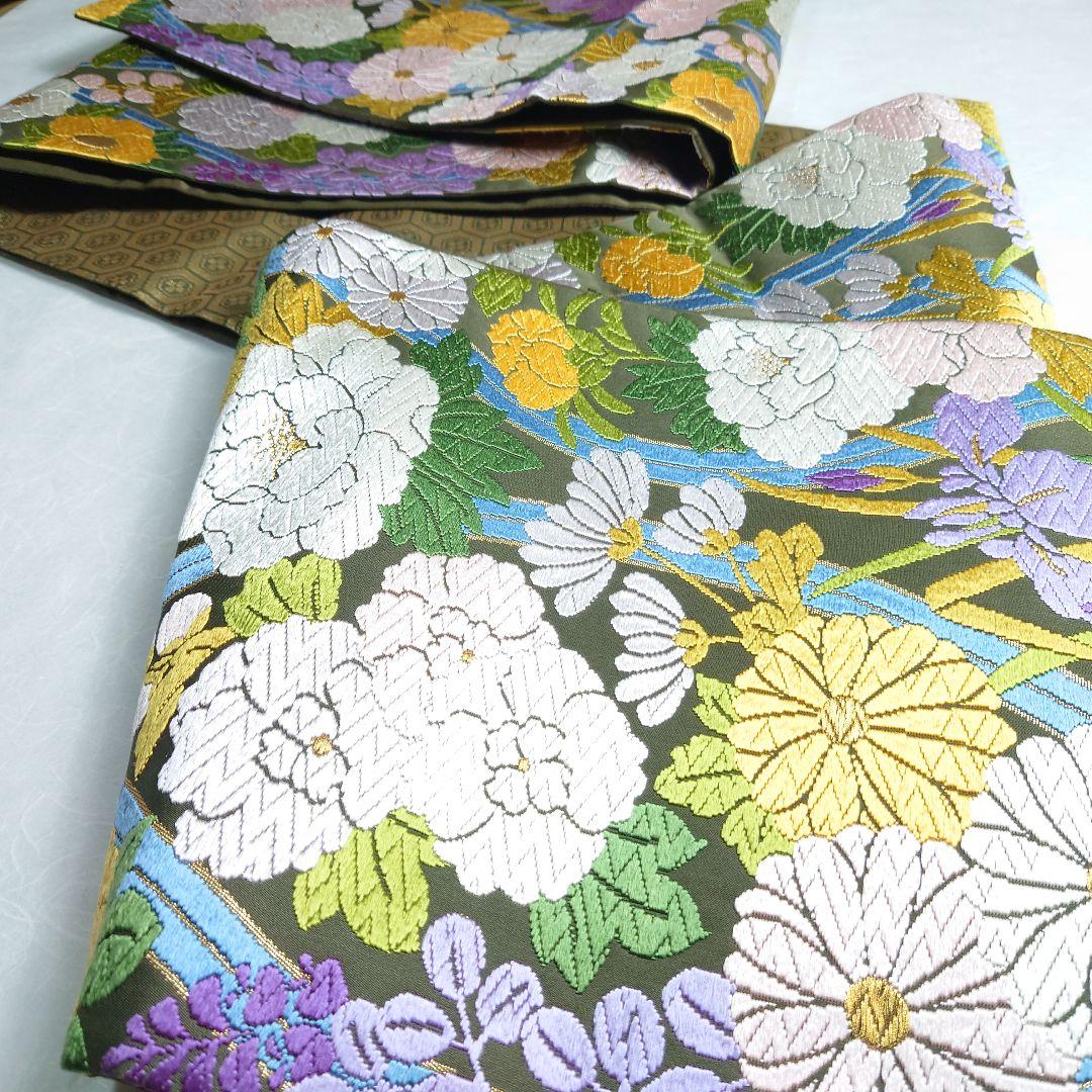 正絹 袋帯 六通柄 河合美術織物 四季の花 極上 逸品 未使用品