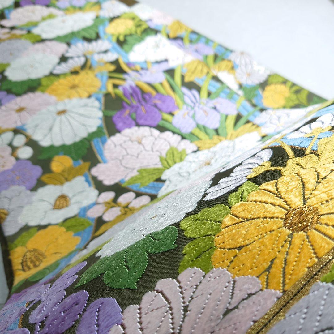 正絹 袋帯 六通柄 河合美術織物 四季の花 極上 逸品 未使用品