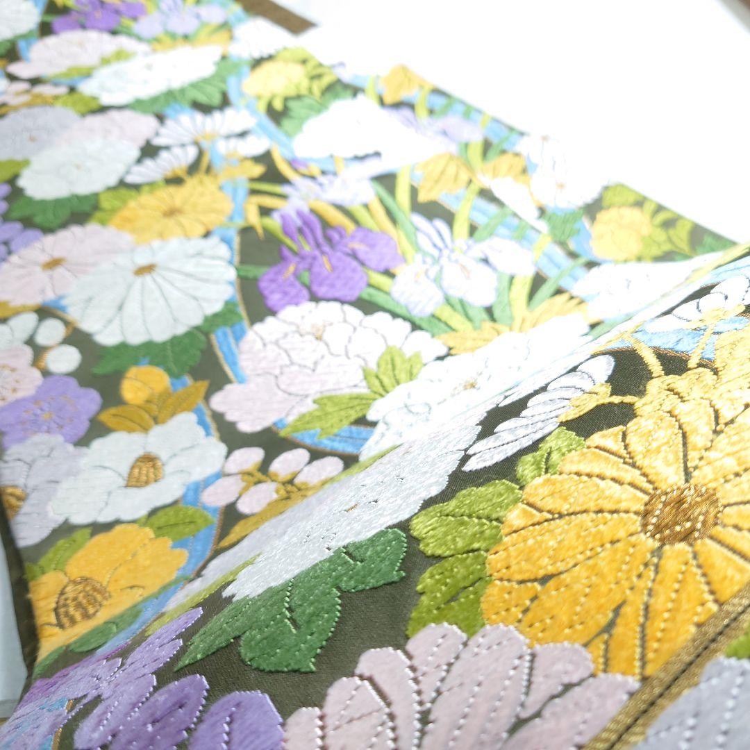 正絹 袋帯 六通柄 河合美術織物 四季の花 極上 逸品 未使用品