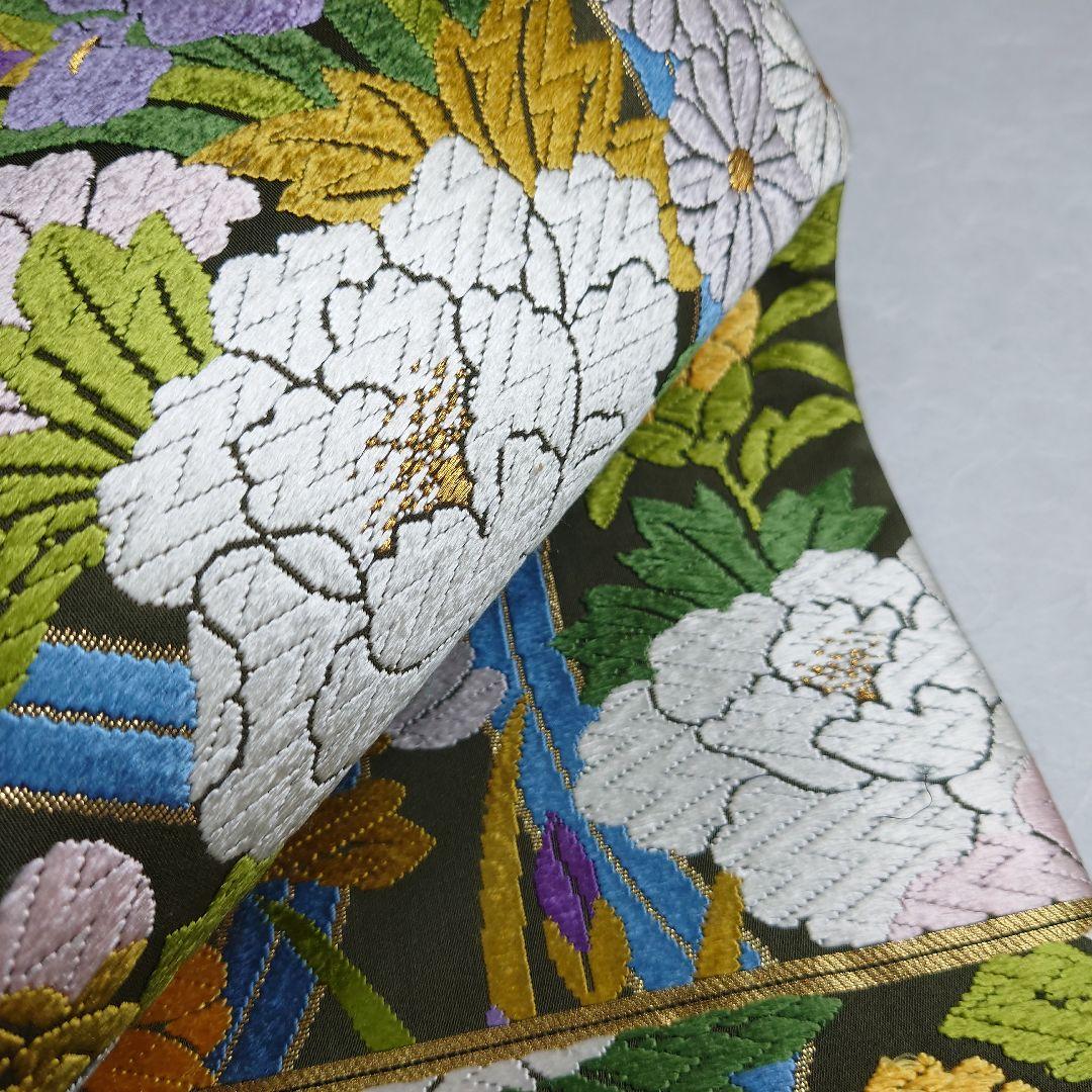 正絹 袋帯 六通柄 河合美術織物 四季の花 極上 逸品 未使用品