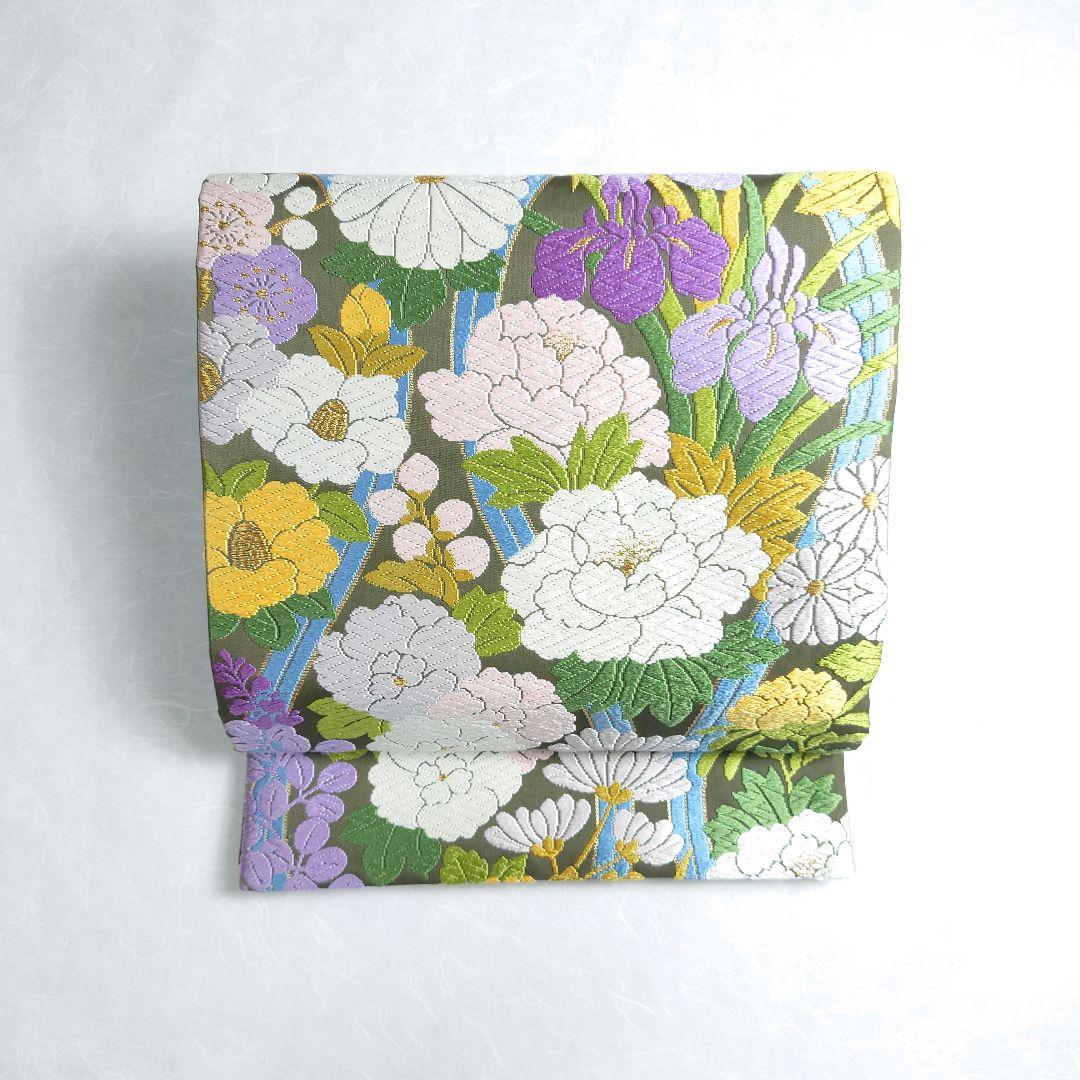 正絹 袋帯 六通柄 河合美術織物 四季の花 極上 逸品 未使用品