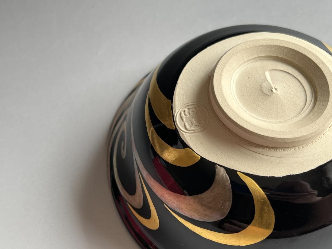 通次阿山　黒地　流水　茶碗　茶道具