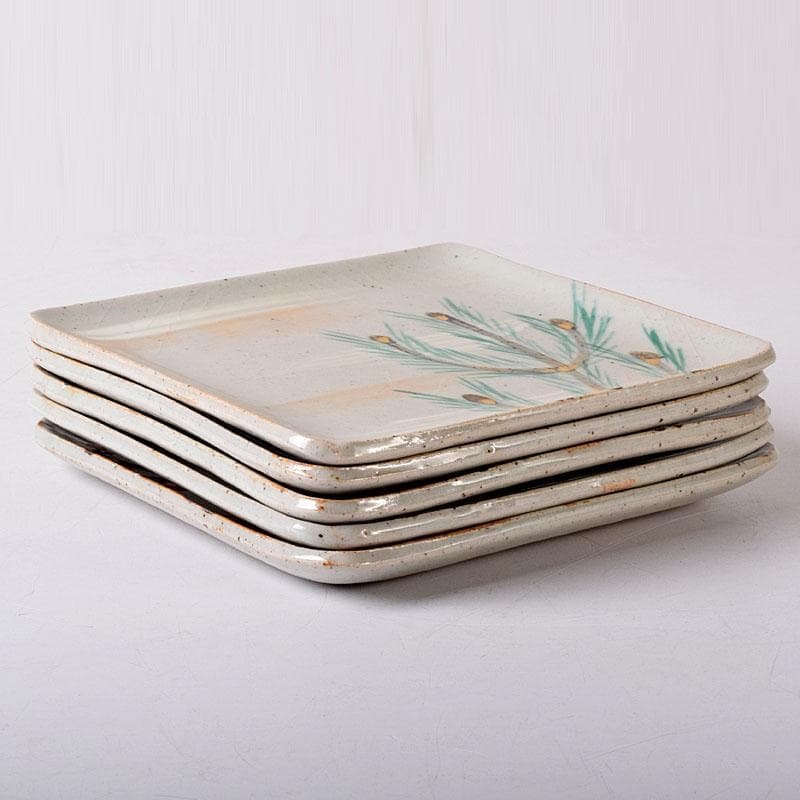 和食器　美濃焼　加藤幸兵衛陶窯　色絵　絵変銘々皿　5客　共箱　N　7598