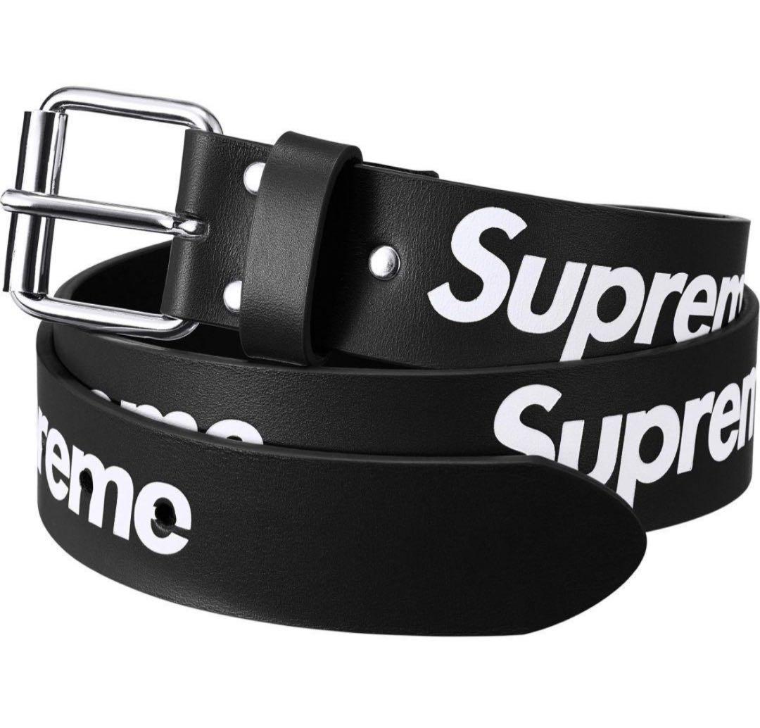 Supreme Repeat Leather Belt ブラック L 25AW