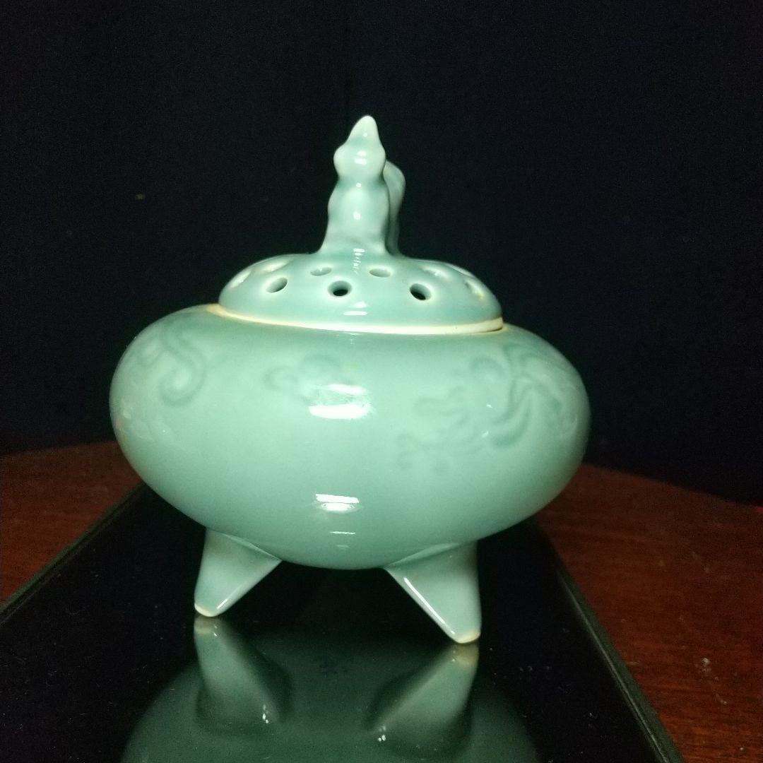 砥部焼 栖山作 青磁三脚香炉
