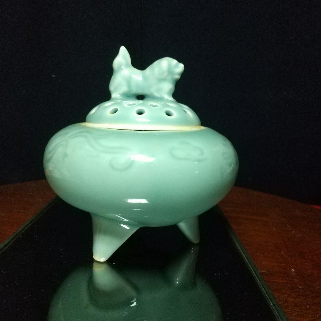 砥部焼 栖山作 青磁三脚香炉