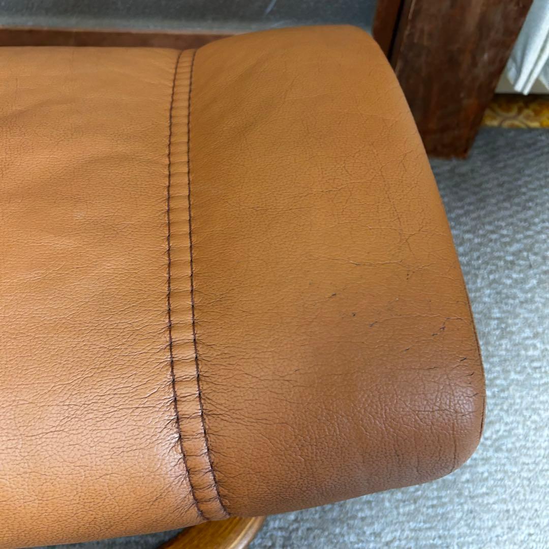 【良品】エコーネス EKORNES 本革レザー オットマン 前後可動式 ブラウン