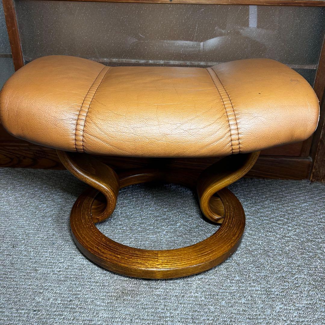 【良品】エコーネス EKORNES 本革レザー オットマン 前後可動式 ブラウン