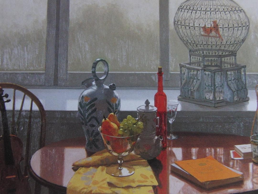 新井隆、【窓辺の静物】、希少な額装用画集より、新品額装付、状態良好