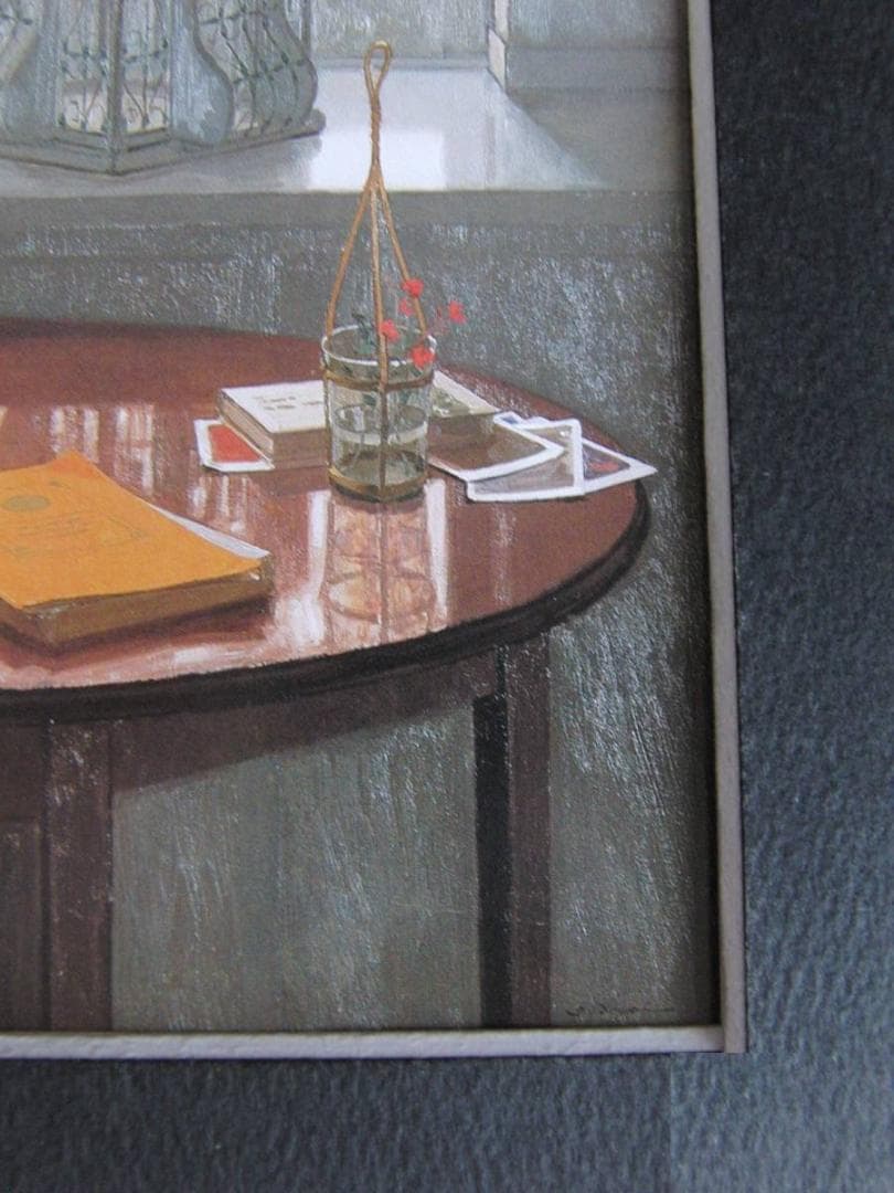 新井隆、【窓辺の静物】、希少な額装用画集より、新品額装付、状態良好