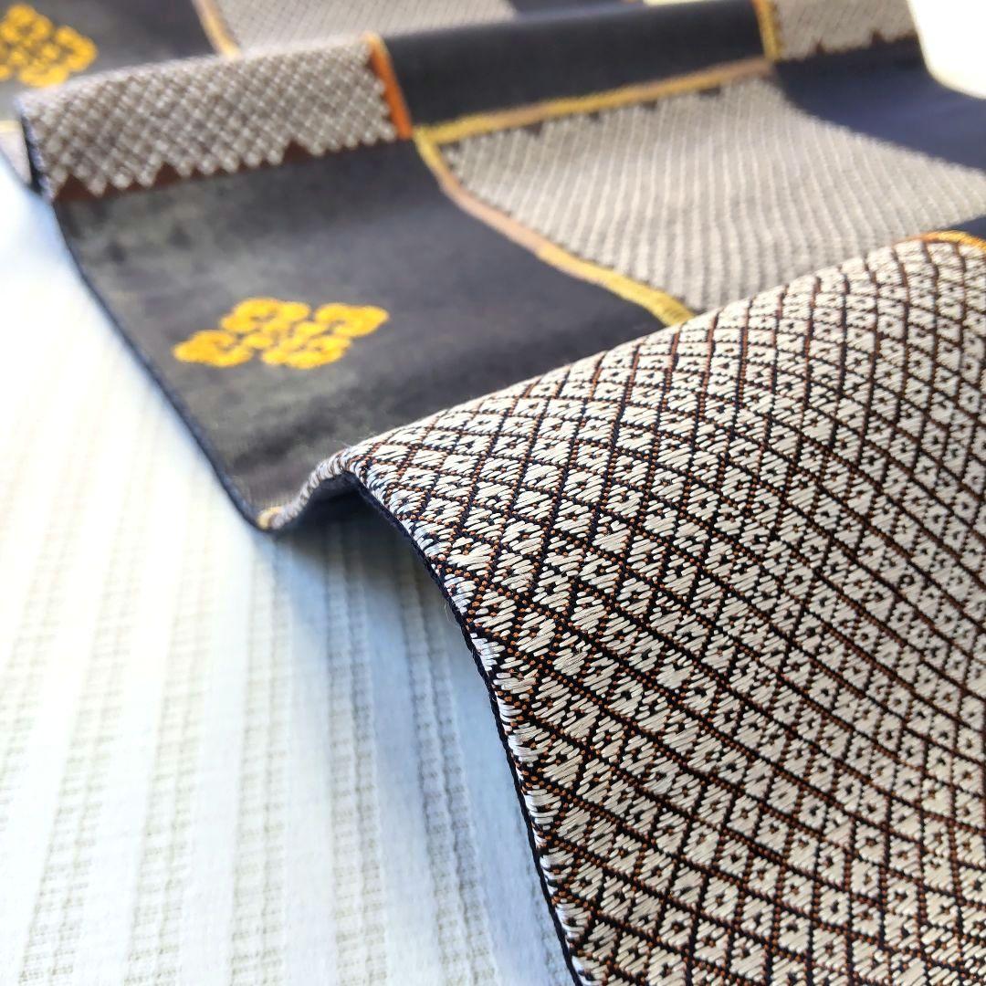 【洒落袋帯】一目惚れ級！黒地引箔×鹿子市松■天井鹿子文/粋モダン/424cm