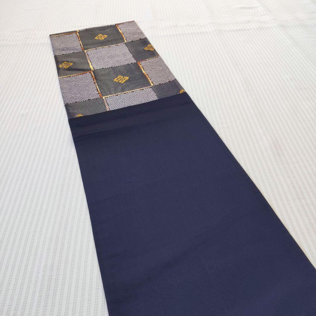 【洒落袋帯】一目惚れ級！黒地引箔×鹿子市松■天井鹿子文/粋モダン/424cm