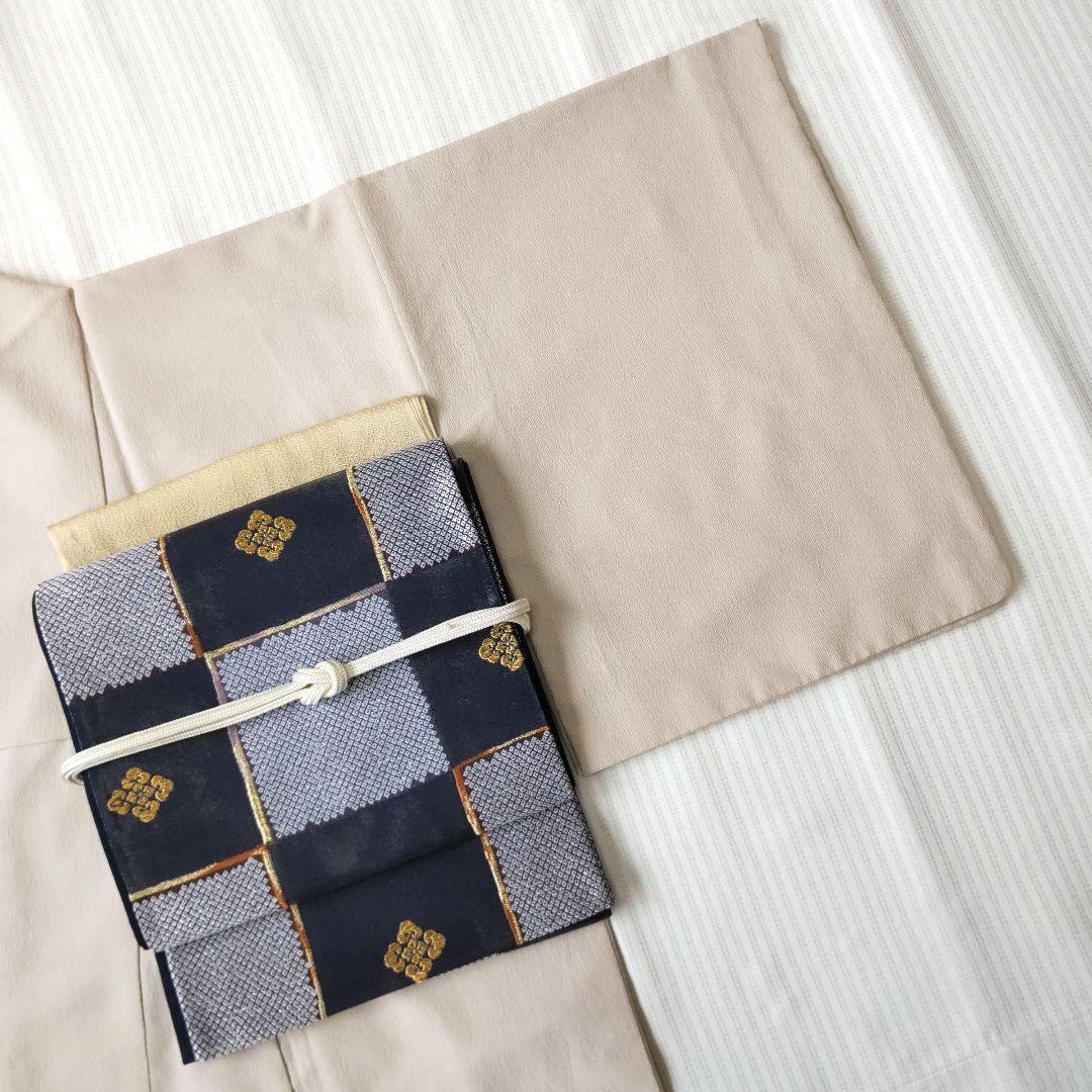 【洒落袋帯】一目惚れ級！黒地引箔×鹿子市松■天井鹿子文/粋モダン/424cm