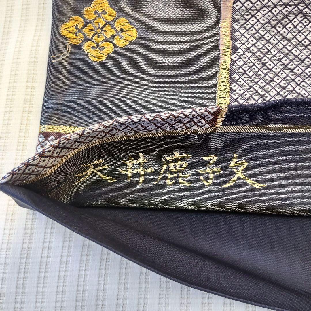 【洒落袋帯】一目惚れ級！黒地引箔×鹿子市松■天井鹿子文/粋モダン/424cm